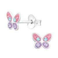 Lila rózsaszín pillangó Ezüst stift fülbevaló kristállyal - A4S45401