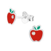 Piros alma fehér kristály ovis jeles ezüst stift gyerek fülbevaló - A4S43879